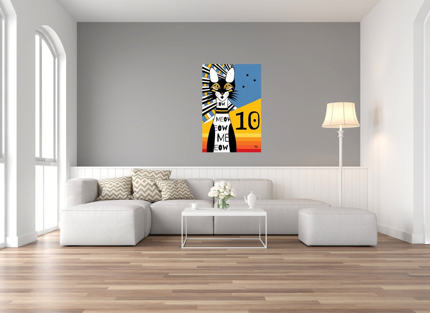 "10 Pin Bowling Cat" - Retro Acrylic Art for Cat Lovers Home and Office - 36 x 24 - WeezWomp