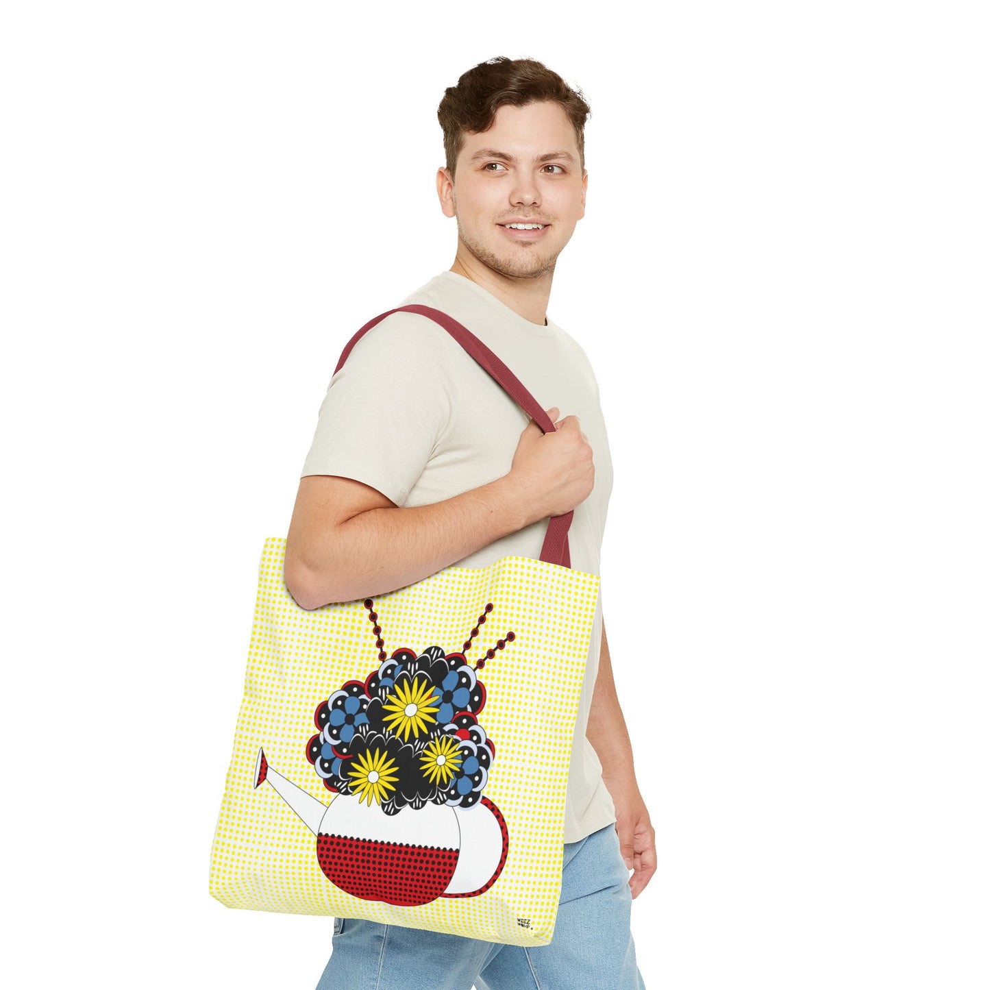 Gardeners Delight Multi Color Watering Can & Flowers - Fashion Tote & Beach Bag