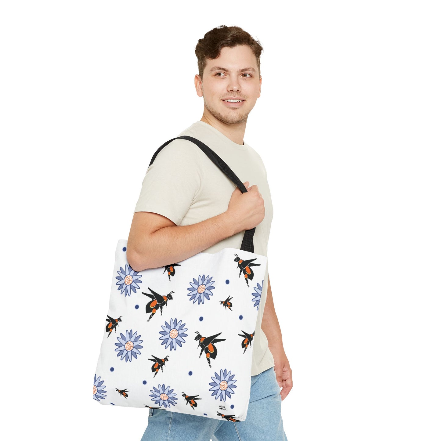 White Bumble Bee Fashion Tote & Beach Bag