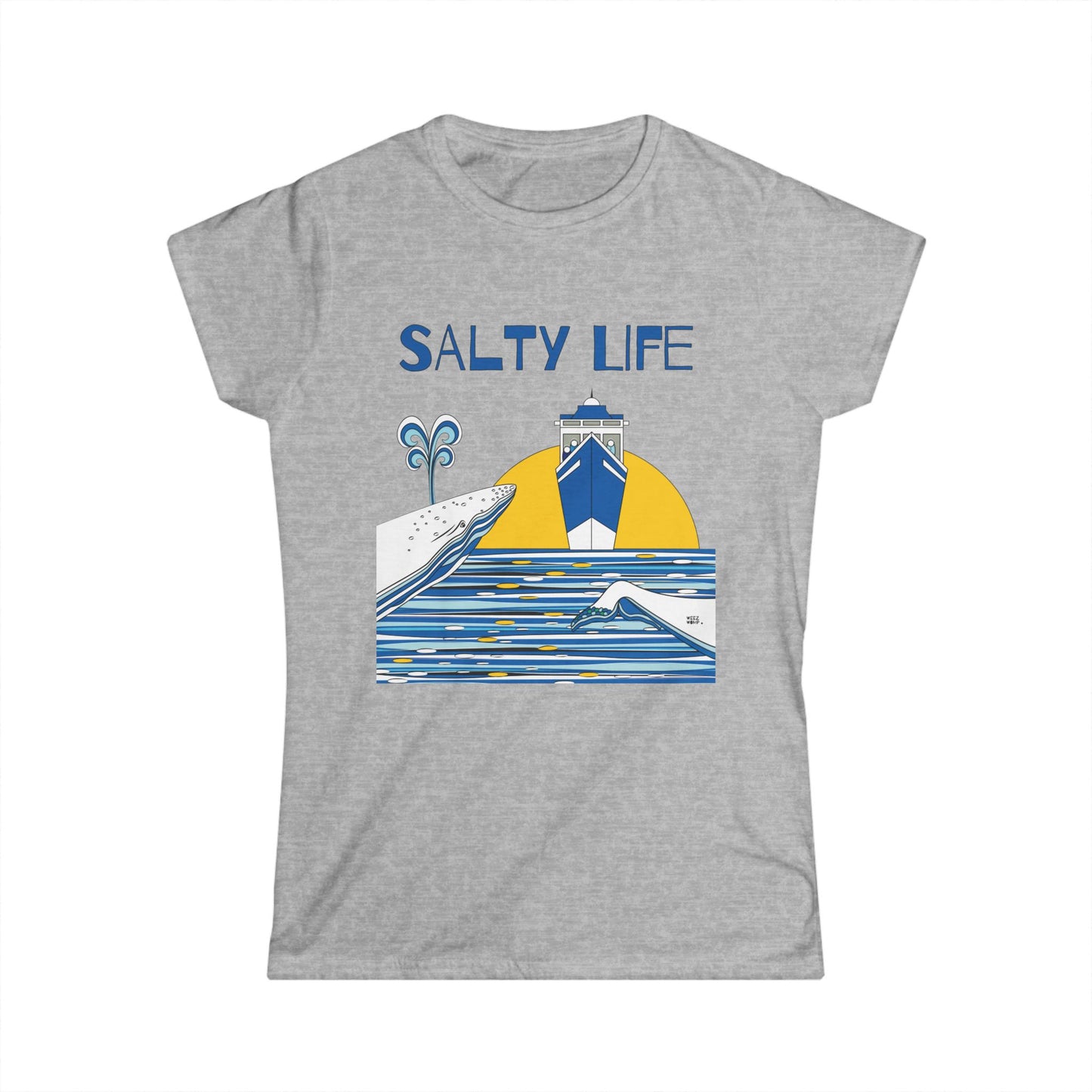 Watching Whales Salty Life in Blue - Women's Soft Style Tee