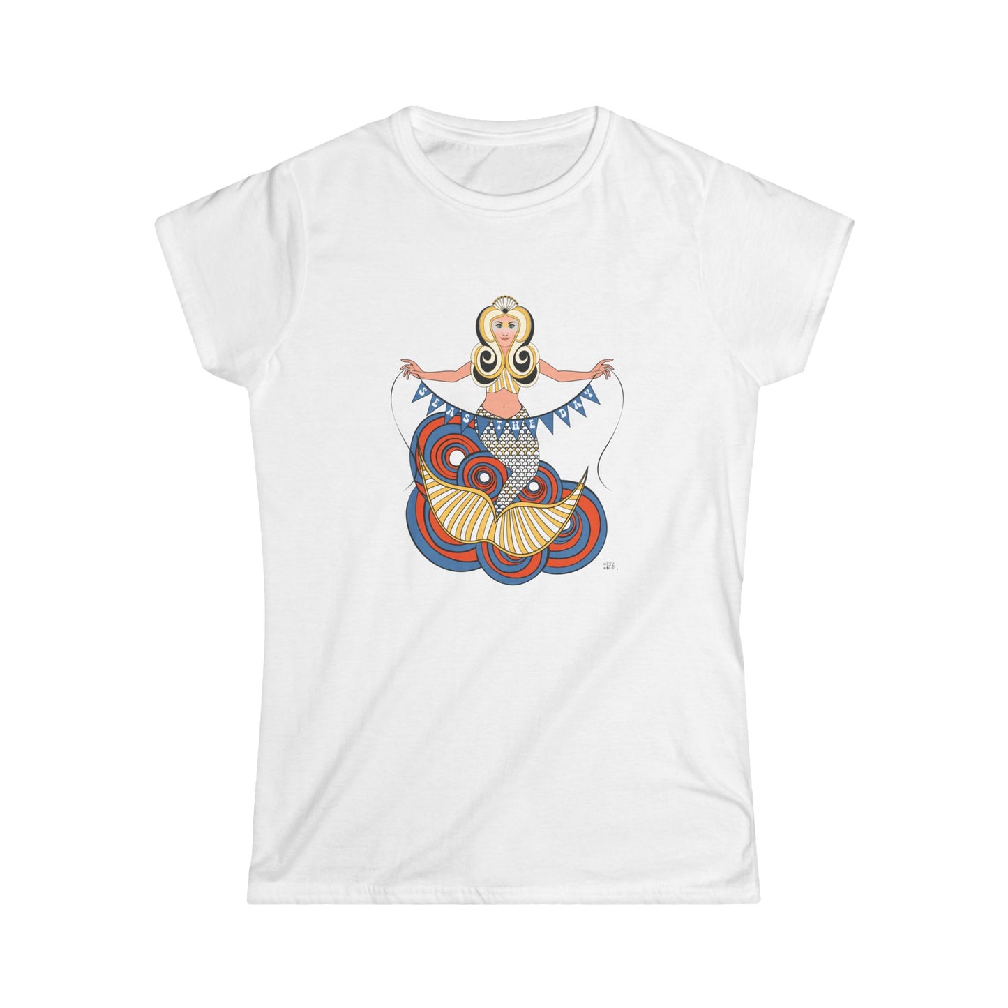 Mermaid Seas The Day in Orange - Women's Soft Style Tee