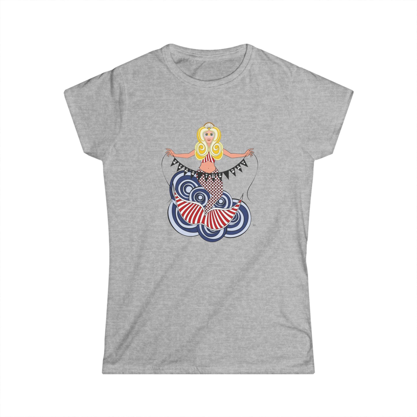 Mermaid Seas The Day in Red - Women's Softstyle Tee