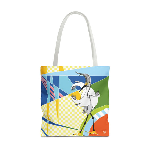 Egret Walks in Blue - Fashion Tote & Beach Bag