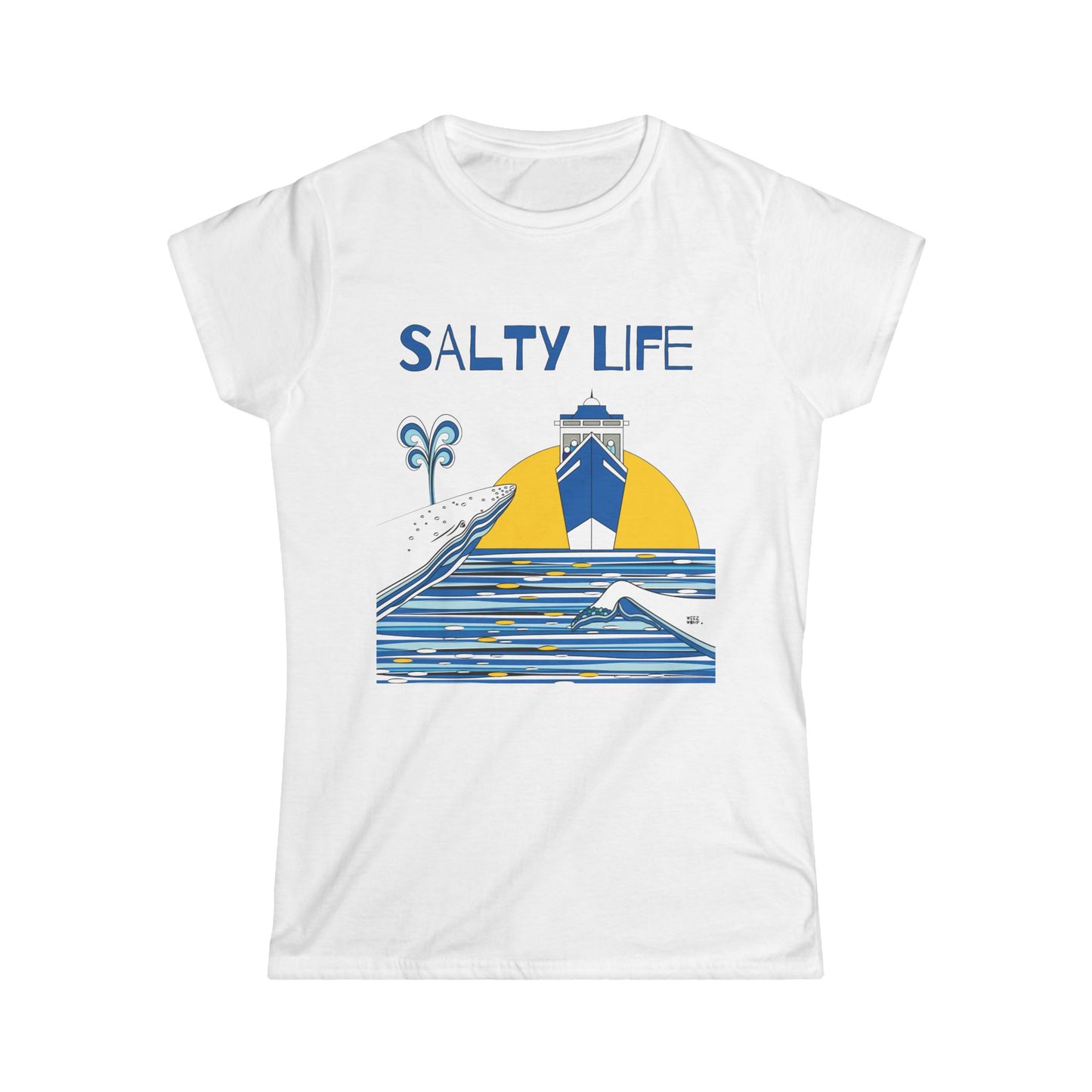 Watching Whales Salty Life in Blue - Women's Soft Style Tee