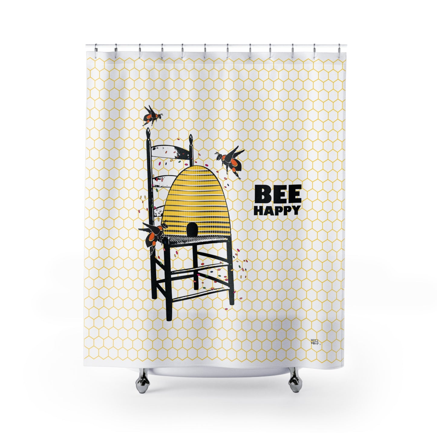 đ Bee Happy Shower Curtain â Fun Honey Bee Themed Bathroom Decor, Made in the USA