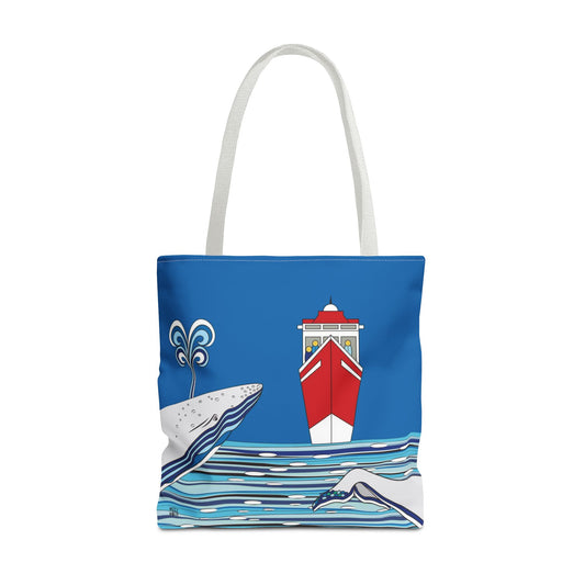Watching Whales in Blue - Fashion Tote & Beach Bag