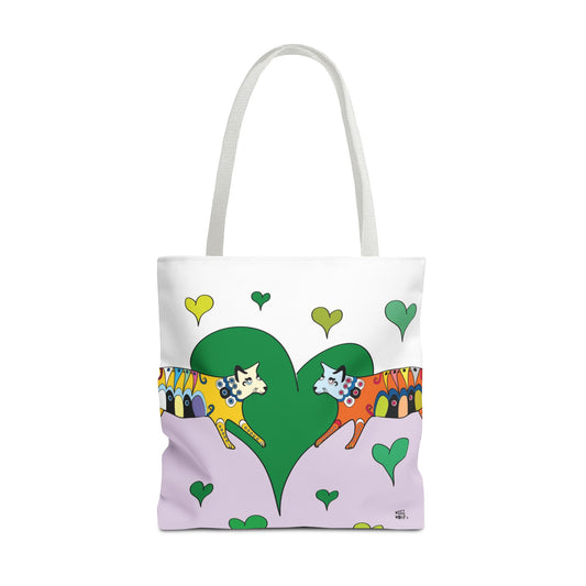 Cat Love in Green - Fashion Tote & Beach Bag