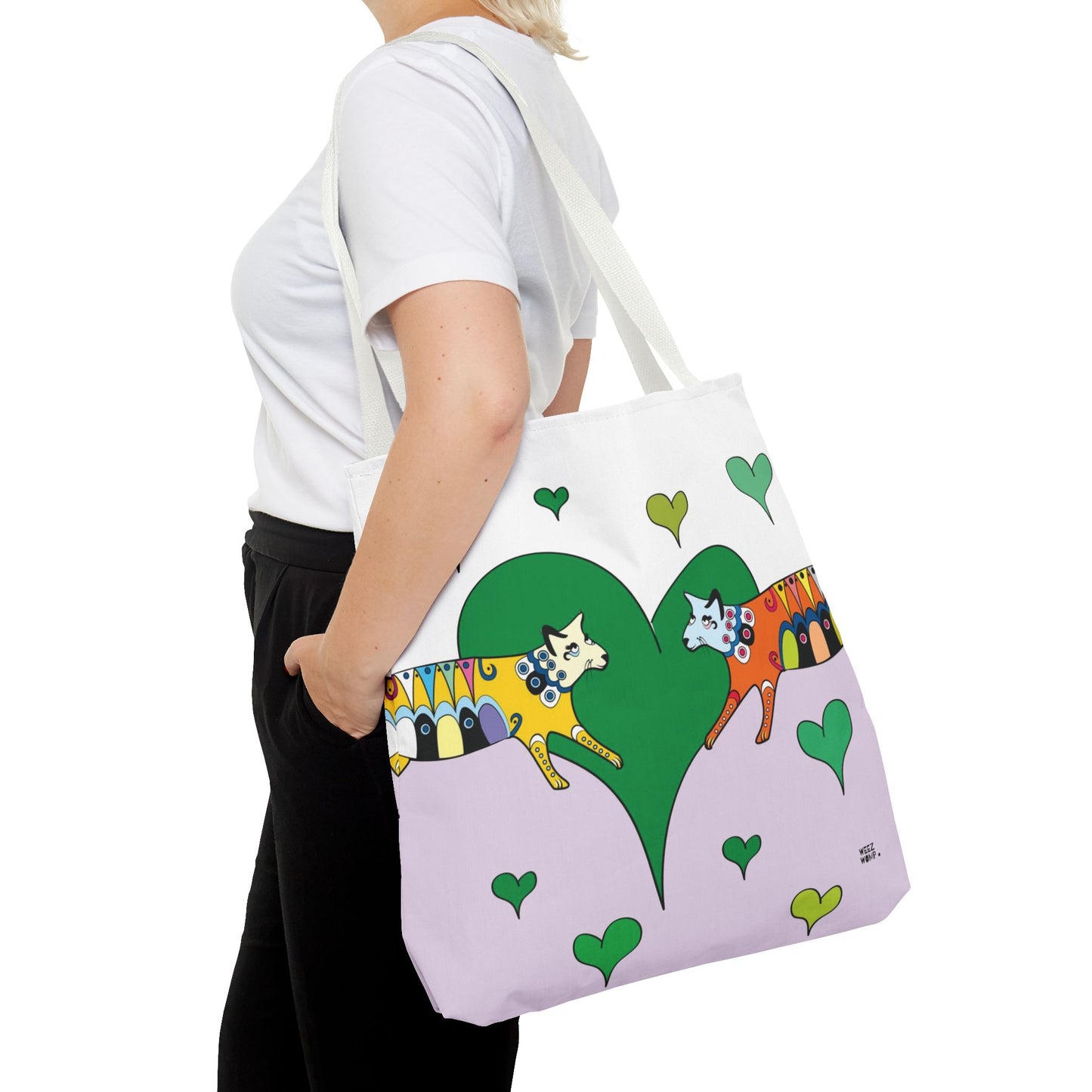 Cat Love in Green - Fashion Tote & Beach Bag