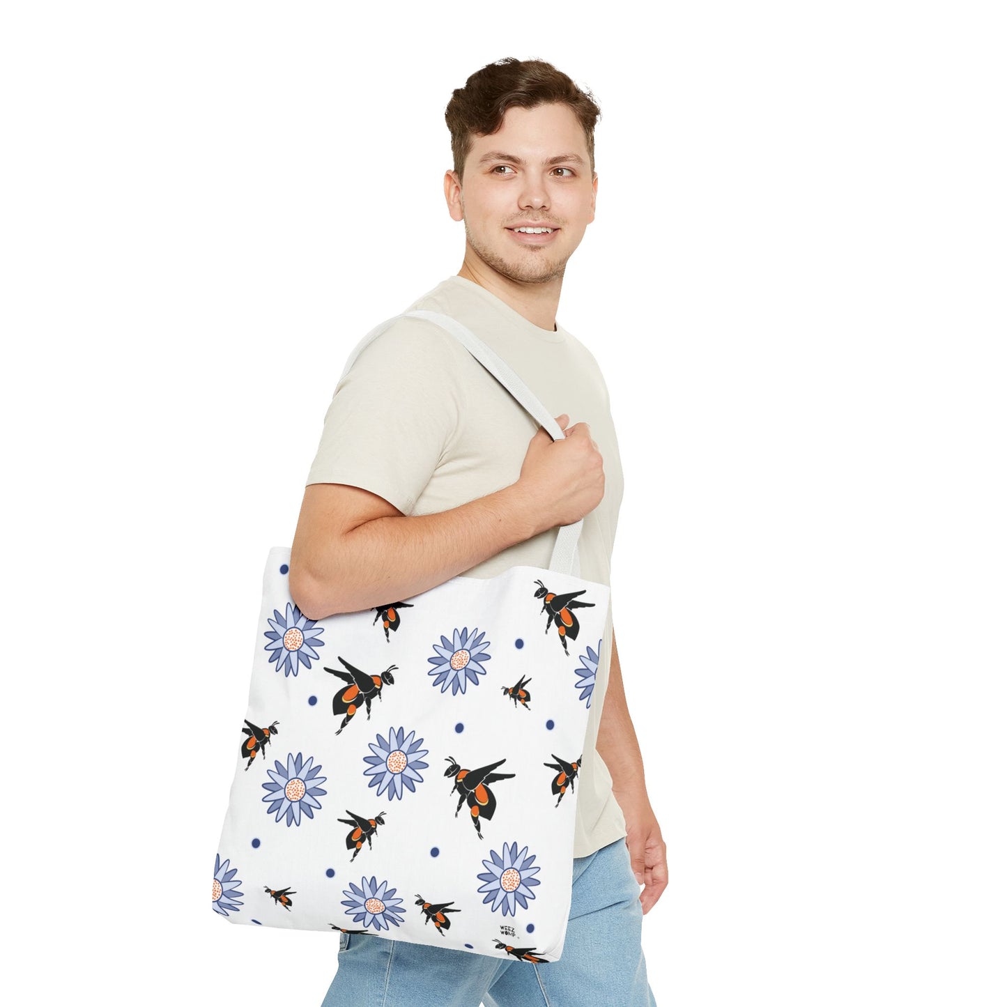 White Bumble Bee Fashion Tote & Beach Bag