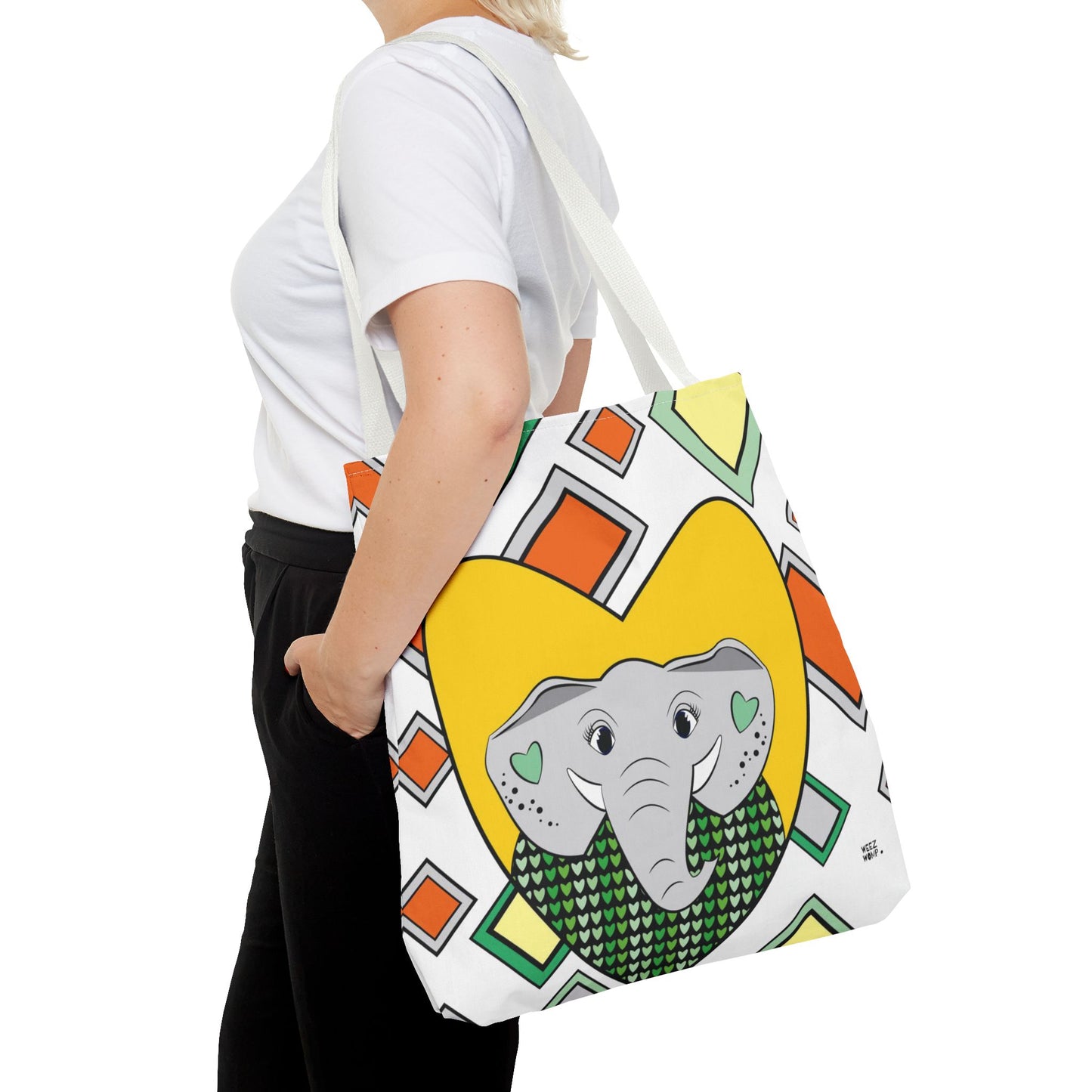 Elephant Love in Green - Fashion Tote & Beach Bag