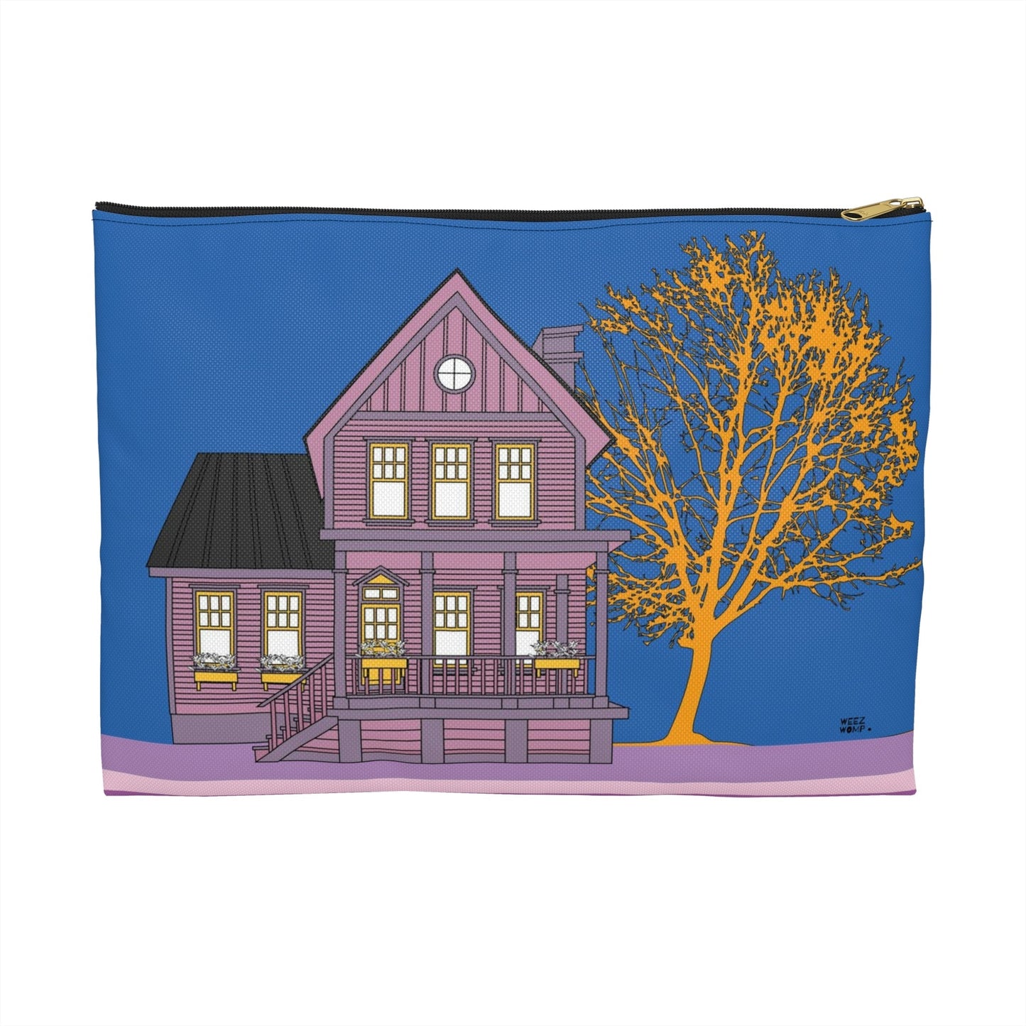 Farm House in Blue Makeup Pouch Organizer Cosmetic Bag Accessory Travel Pouch / Cosmetic Bags / Makeup Bags / Toiletry Bag / Waterproof Beauty Bag - WeezWomp