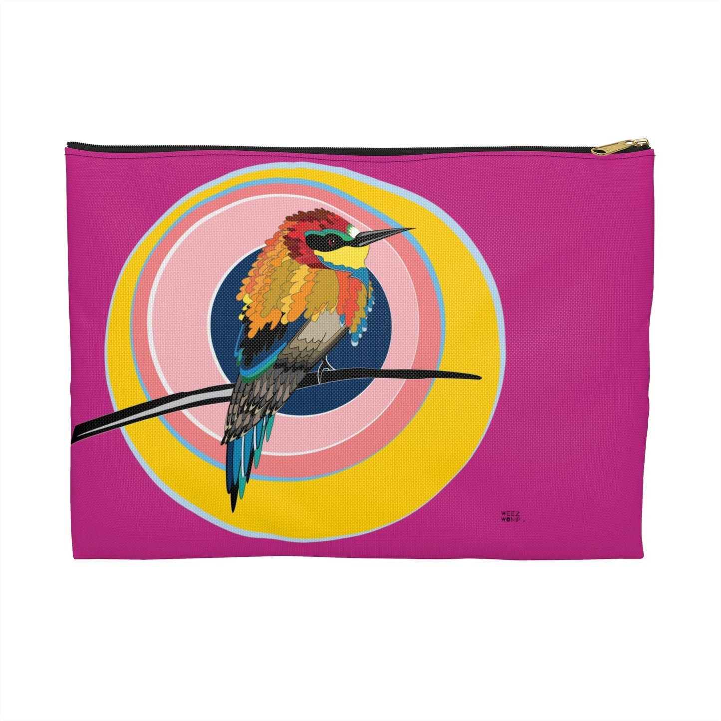Makeup Pouch 8 x 11 Organizer Cosmetic Bag with Little Bird in Fuschia / Cosmetic Bags / Makeup Bags / Toiletry Bag / Waterproof Beauty Bag - WeezWomp