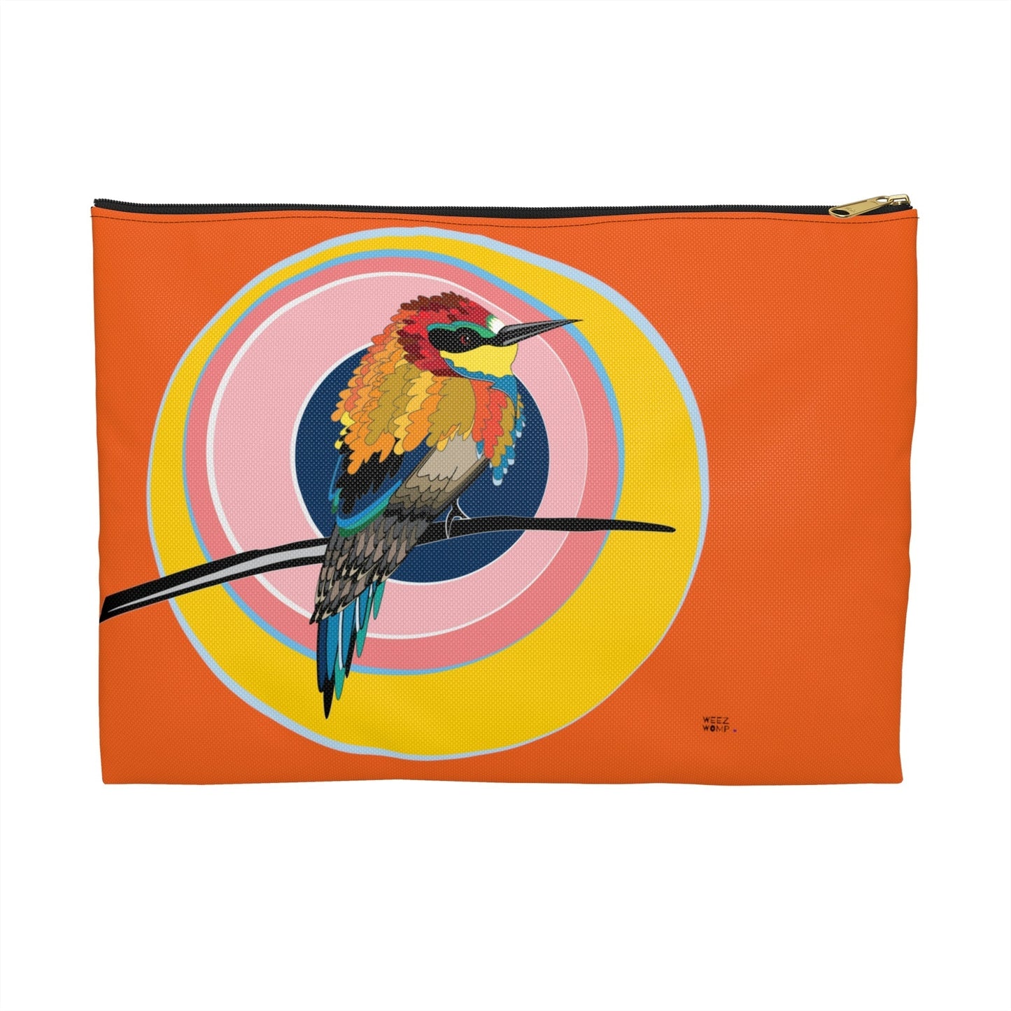 Makeup Pouch 8 x 11 Organizer Cosmetic Bag with Little Bird in Orange / Cosmetic Bags / Makeup Bags / Toiletry Bag / Waterproof Beauty Bag - WeezWomp