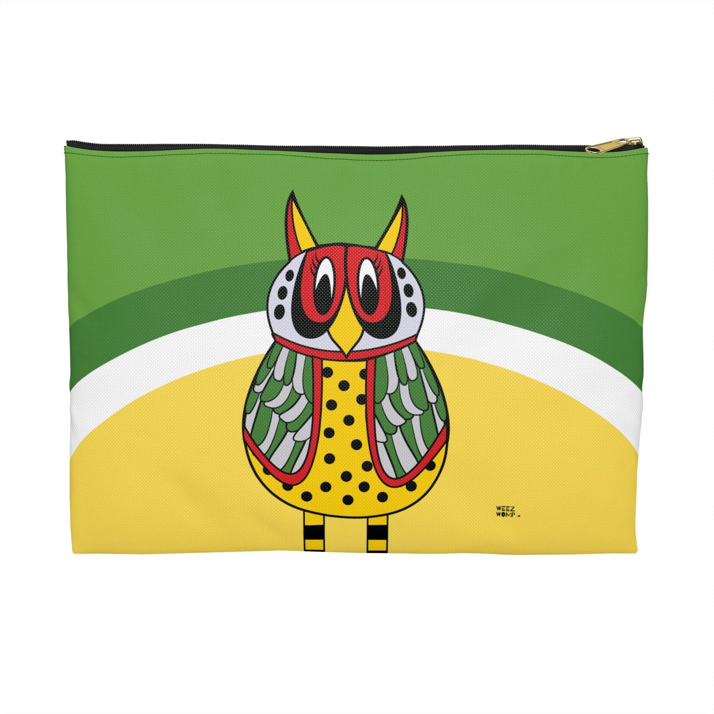 Makeup Pouch 8 x 11 Organizer Cosmetic Bag with Owl and Green Halo / Cosmetic Bags / Makeup Bags / Toiletry Bag / Waterproof Beauty Bag - WeezWomp