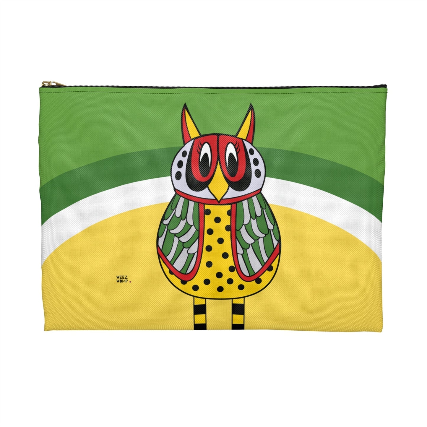 Makeup Pouch 8 x 11 Organizer Cosmetic Bag with Owl and Green Halo / Cosmetic Bags / Makeup Bags / Toiletry Bag / Waterproof Beauty Bag - WeezWomp