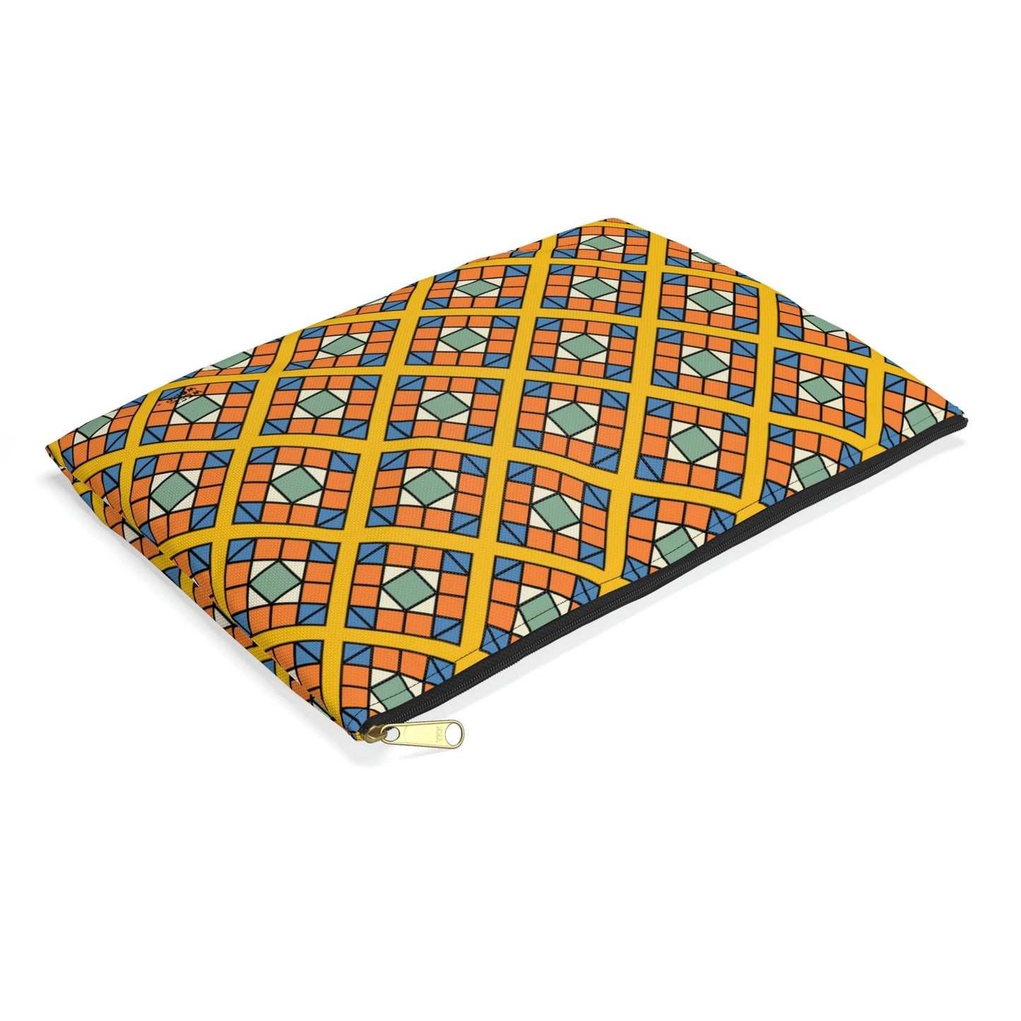 Makeup Pouch 8 x 11 Organizer Cosmetic Bag with Yellow Quilt Pattern / Cosmetic Bags / Makeup Bags / Toiletry Bag / Waterproof Beauty Bag - WeezWomp