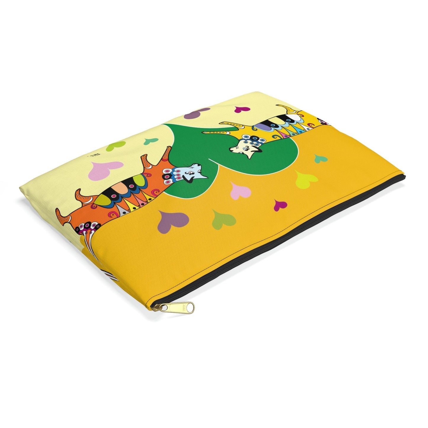 Makeup Pouch 8 x 11 Travel Pouch Organizer Cosmetic Bag with Cats in Green and Yellow / Cosmetic Bags / Makeup Bags / Toiletry Bag / Waterproof Beauty Bag - WeezWomp