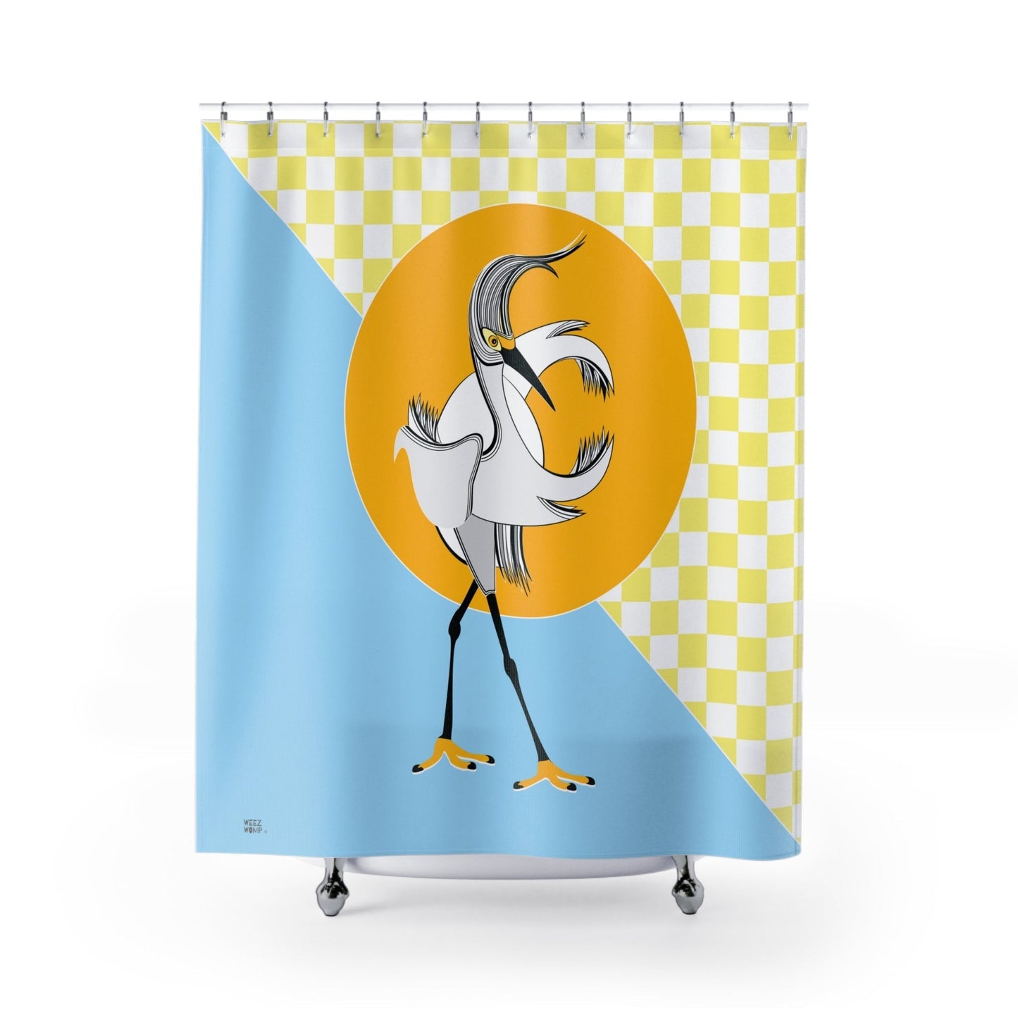 Modern Art Shower Curtain. Retro Egret Art, Modern Fabric, Unique Shower Curtains, Home Decor, Fun Shower Curtains, Modern Shower Curtains, Retro Bath Decor - WeezWomp