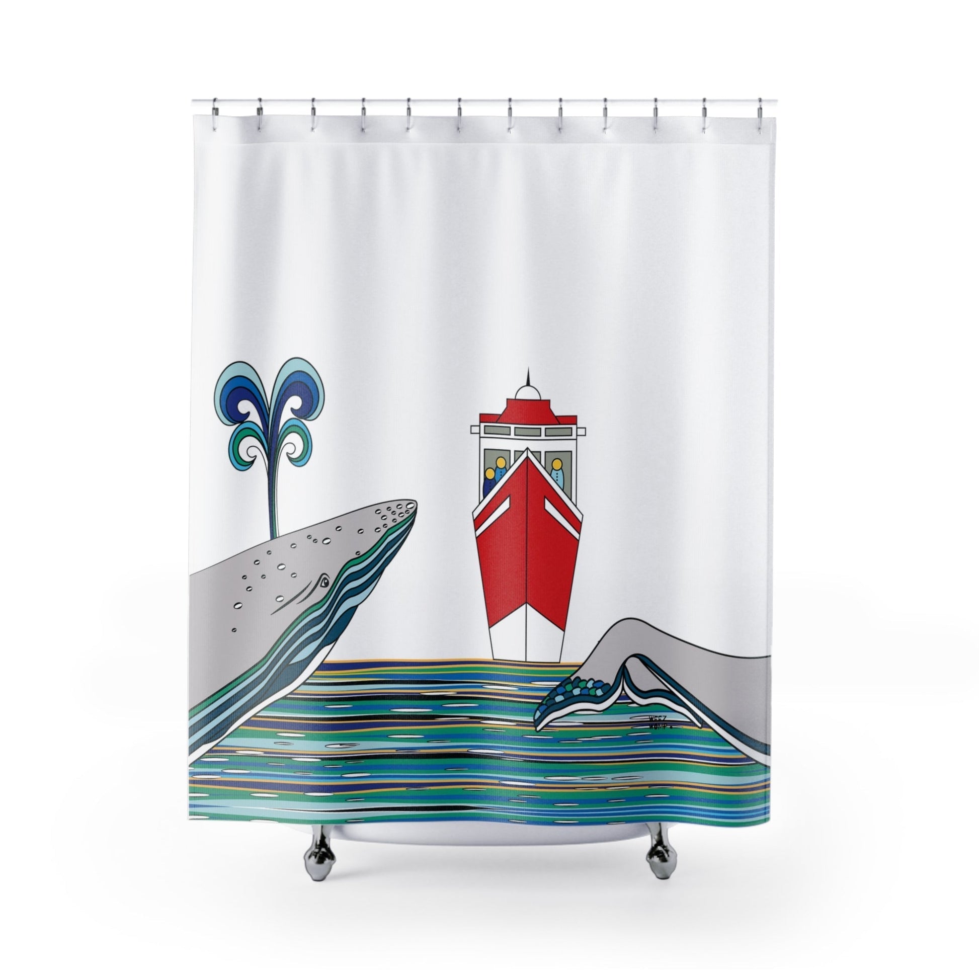 Nautical Shower Curtain, Whale Shower Curtain, Nautical Bath Decor, Beach House Bath Decor, Fun Shower Curtains, Beach Decor, Ocean Decor, Ocean Shower Curtain - WeezWomp