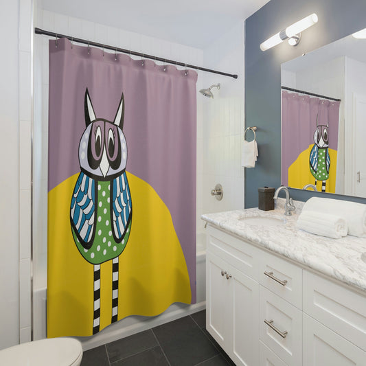 Retro Owl Shower Curtain in Purple, Stylish Bath Decor, Whimsical Shower Curtains, Modern Shower Curtains, Fun Shower Curtains - WeezWomp