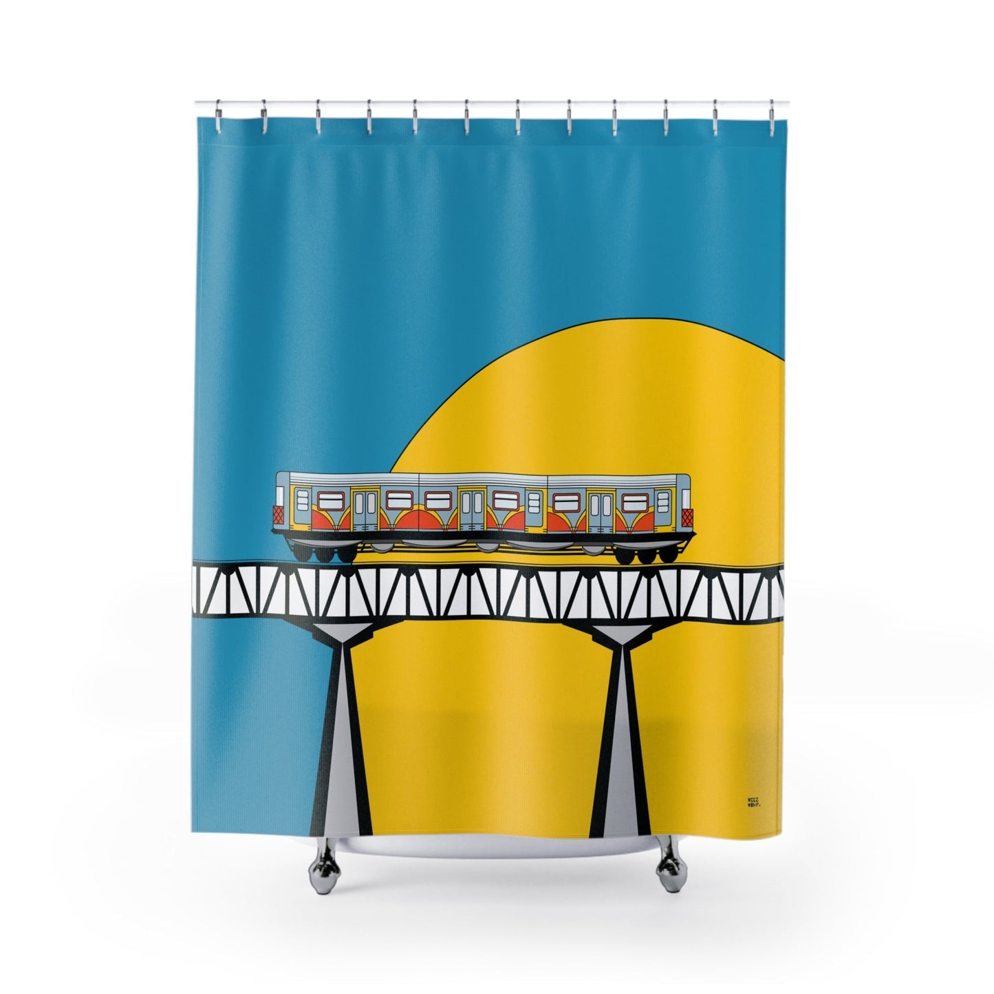 Shower Curtain. Turquoise Train Shower Curtain, Modern Fabric, Unique Shower Curtains, Kids Home Decor, Fun Shower Curtains, Modern Shower Curtains, Bath Decor - WeezWomp