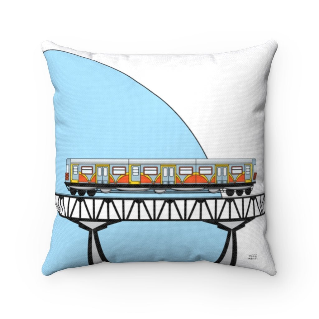 Spun Polyester Square Blue Train Car Pillow by WeezWomp - WeezWomp