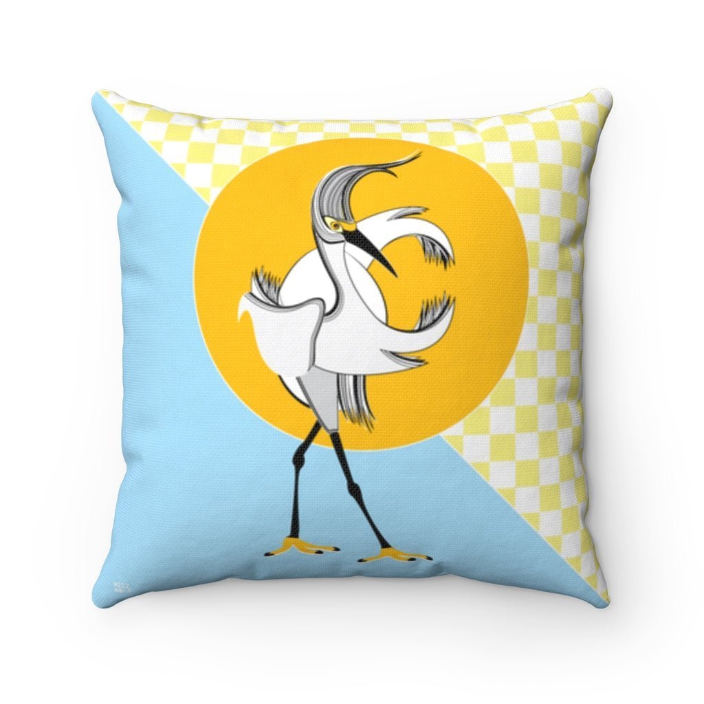 Spun Polyester Square Egret Pillow by WeezWomp - WeezWomp
