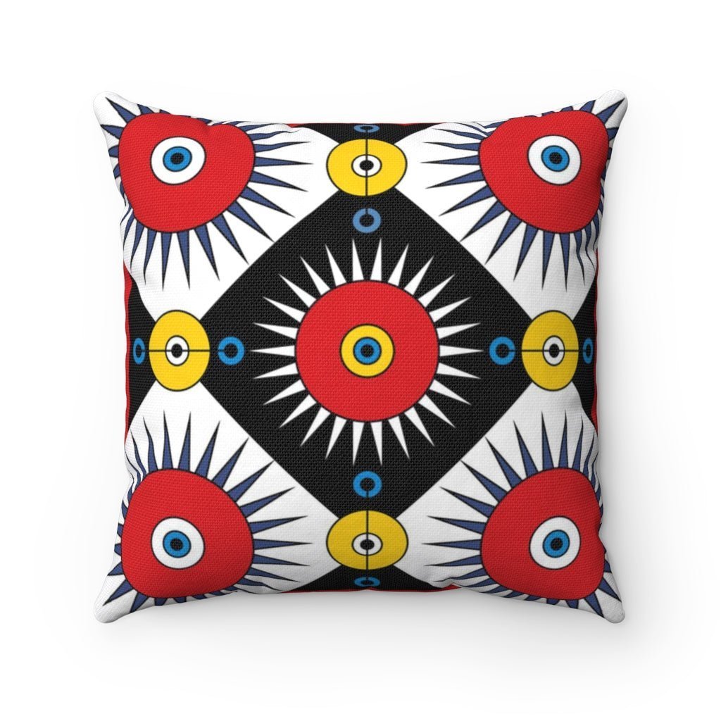Spun Polyester Square Red Art Deco Pillow by WeezWomp - WeezWomp