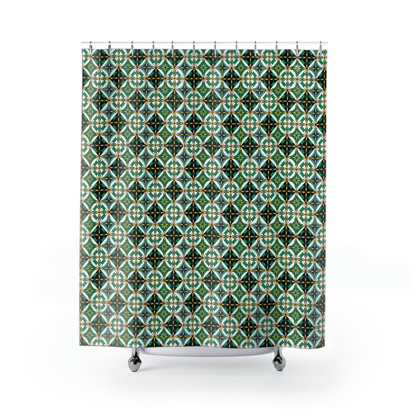 Starburst Quilt Pattern in Green Shower Curtains, Stylish Bath Decor, Whimsical Shower Curtains, Modern Shower Curtains, Fun Shower Curtains - WeezWomp