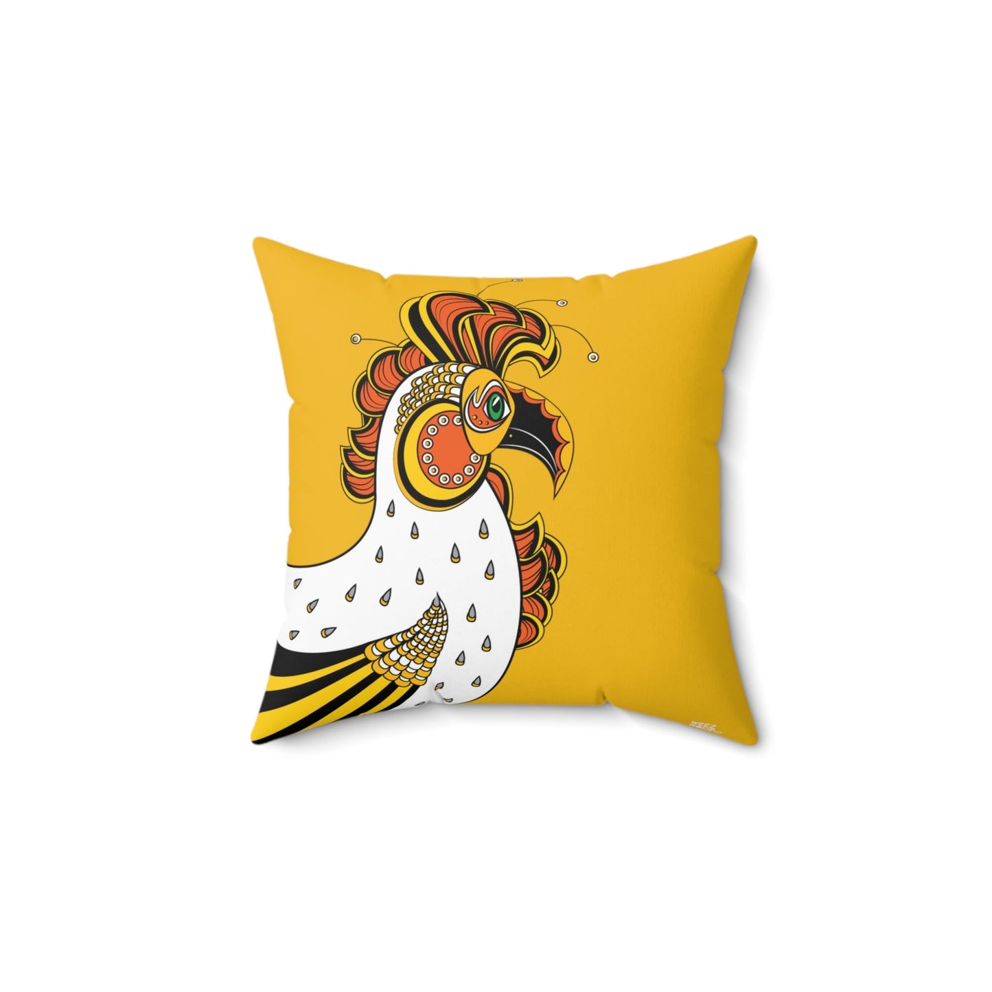 The Rooster - Yellow Spun Polyester Square Pillow by WeezWomp - WeezWomp