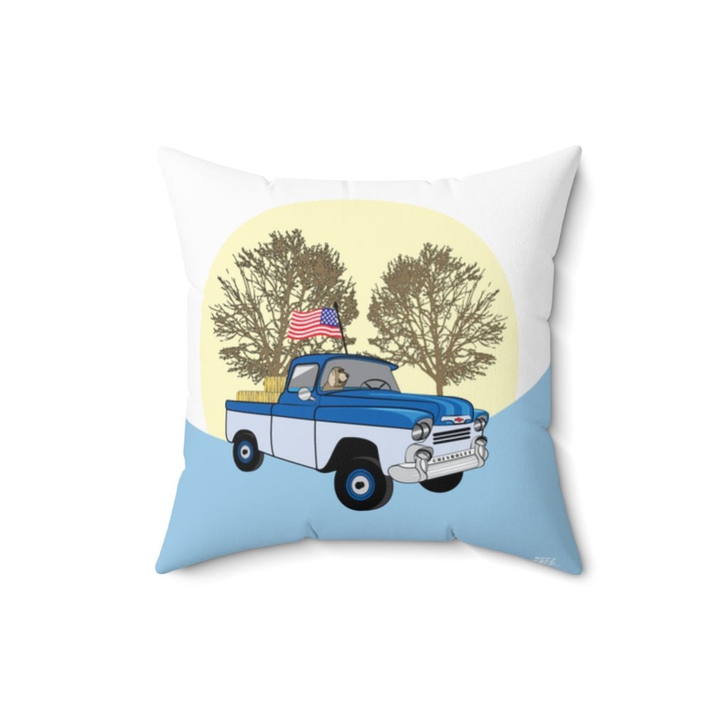 THROW PILLOW, Chevy Truck Pillow, Truck Pillow, Americana Decor, Boys Accent Square Pillow, Blue Pillows Train, Farmhouse Home Decor - WeezWomp