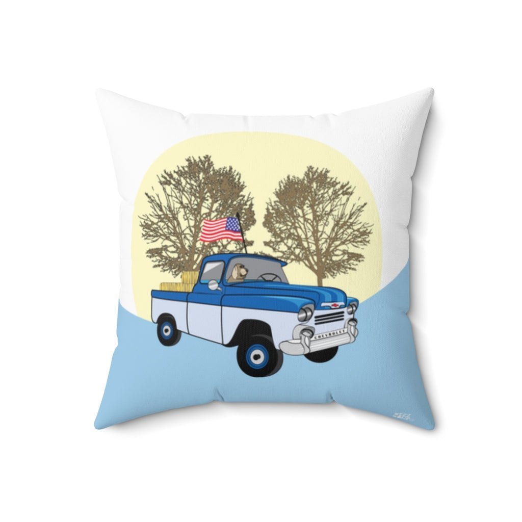 THROW PILLOW, Chevy Truck Pillow, Truck Pillow, Americana Decor, Boys Accent Square Pillow, Blue Pillows Train, Farmhouse Home Decor - WeezWomp