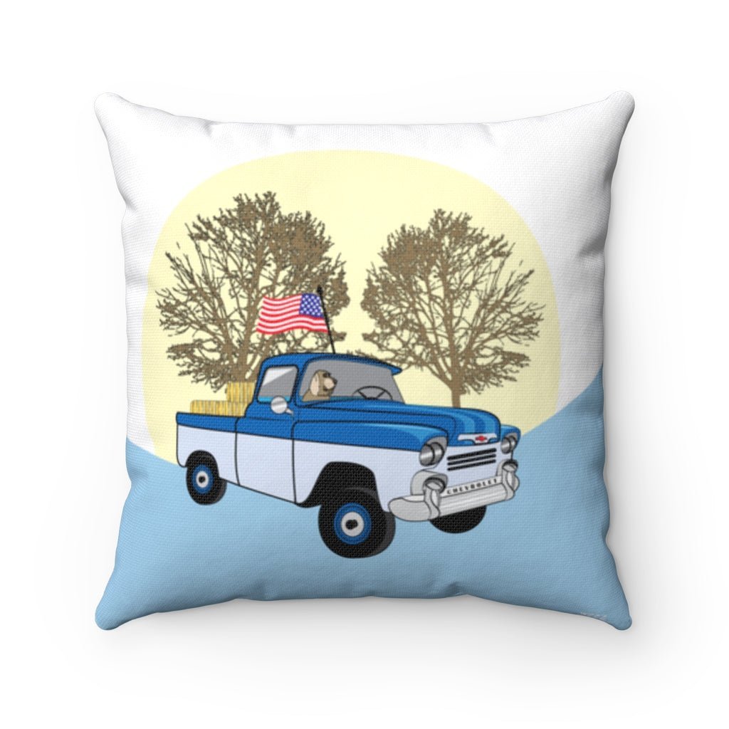 THROW PILLOW, Chevy Truck Pillow, Truck Pillow, Americana Decor, Fun Accent Square Pillow, Blue Pillow, Farmhouse Home Decor - WeezWomp