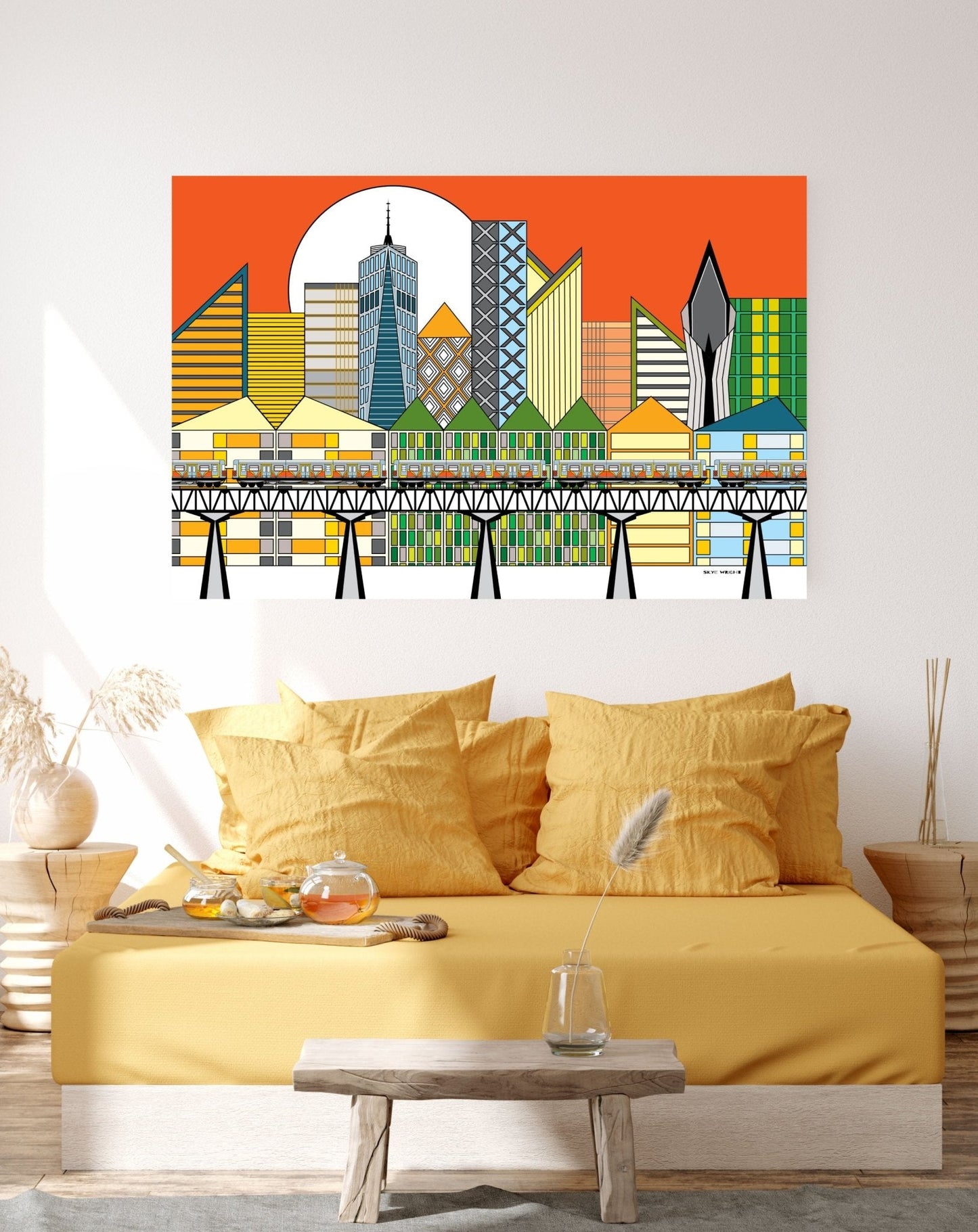 Wall Art, Folk Art, Contemporary Art, Pop Art, Retro Art, Fine Art, Modern Art, Contemporary Art, Extra Large Wall Art Cityscape - WeezWomp