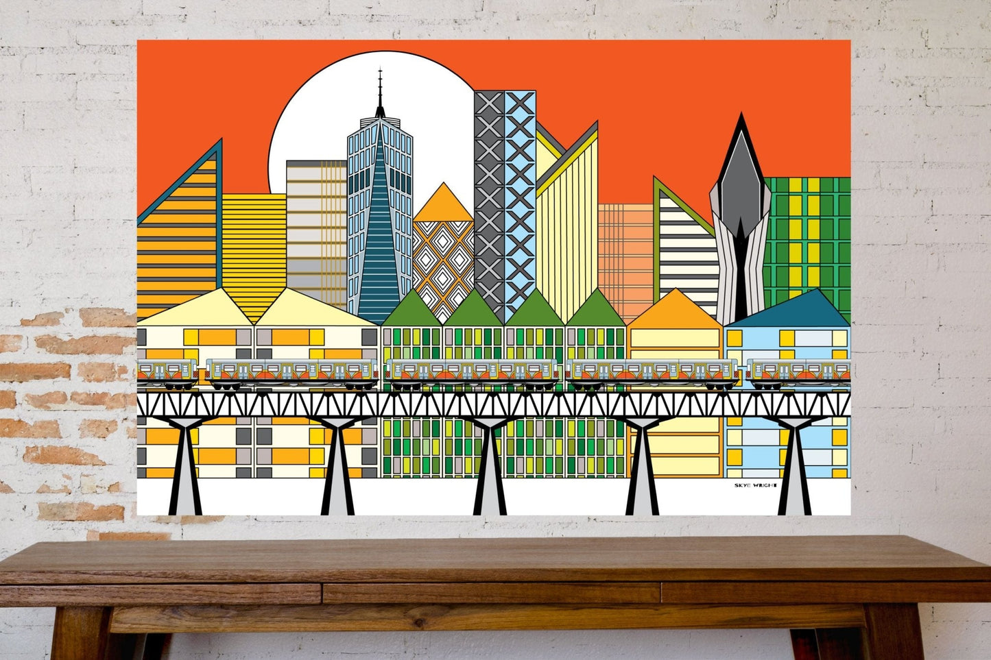 Wall Art, Folk Art, Contemporary Art, Pop Art, Retro Art, Fine Art, Modern Art, Contemporary Art, Extra Large Wall Art Cityscape - WeezWomp