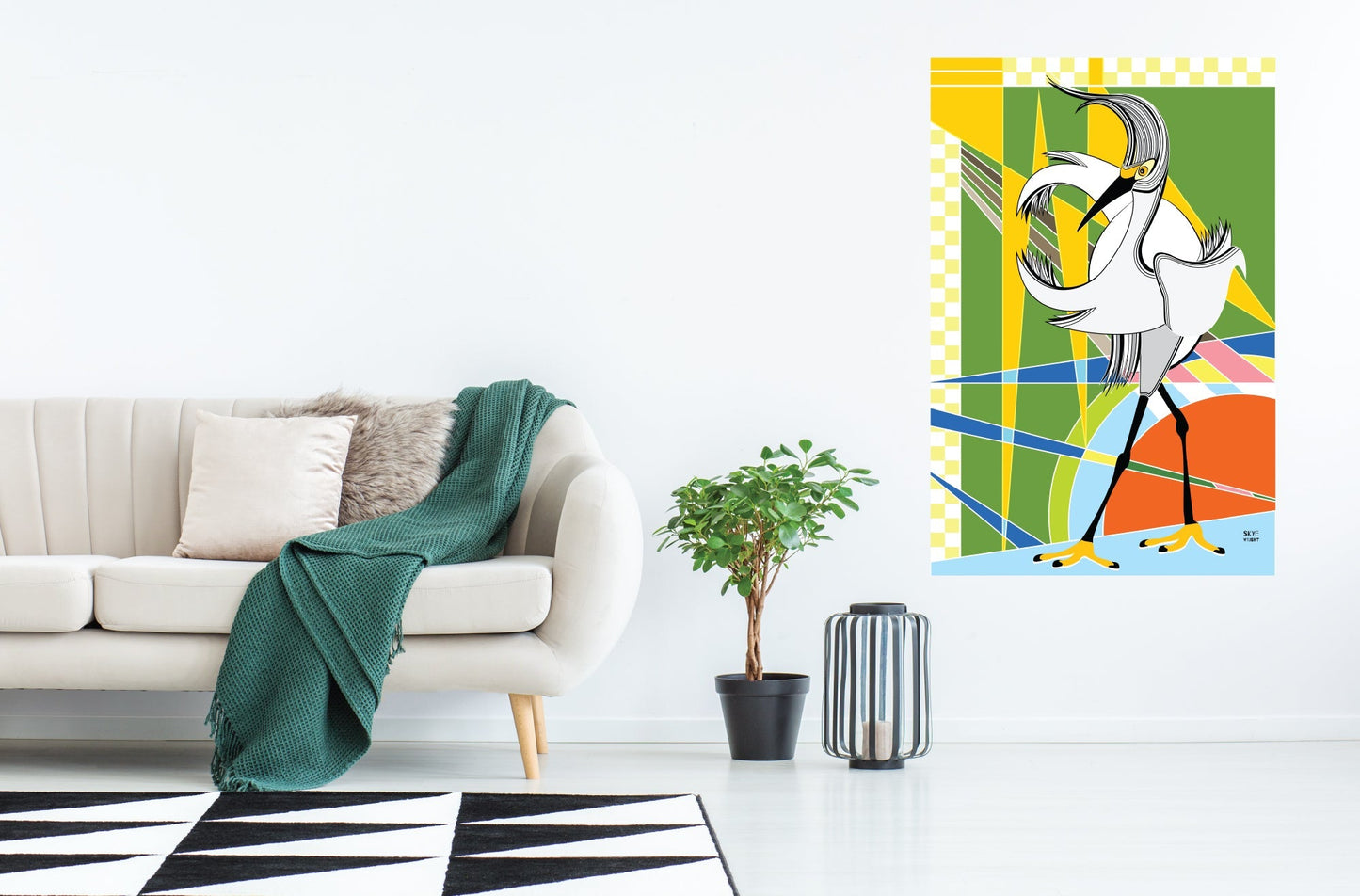 Wall Art, Folk Art, Contemporary Art, Pop Art, Retro Art, Fine Art, Modern Art, Contemporary Art, Extra Large Wall Art Egret Walks to Miami - WeezWomp