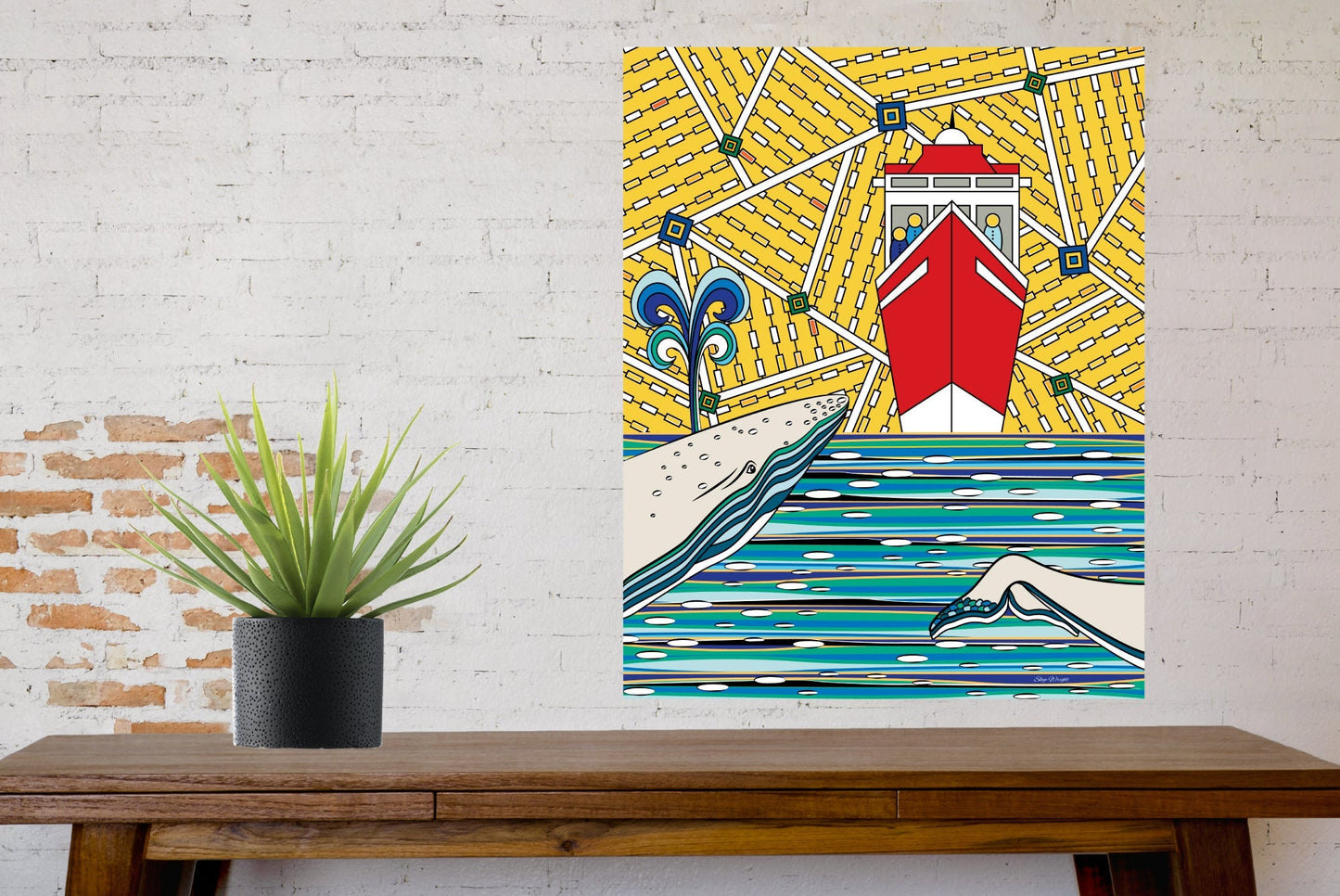 Watching Whales - Modern Acrylic Art - Nautical Beach House Wall Decor - 36 x 24 - WeezWomp