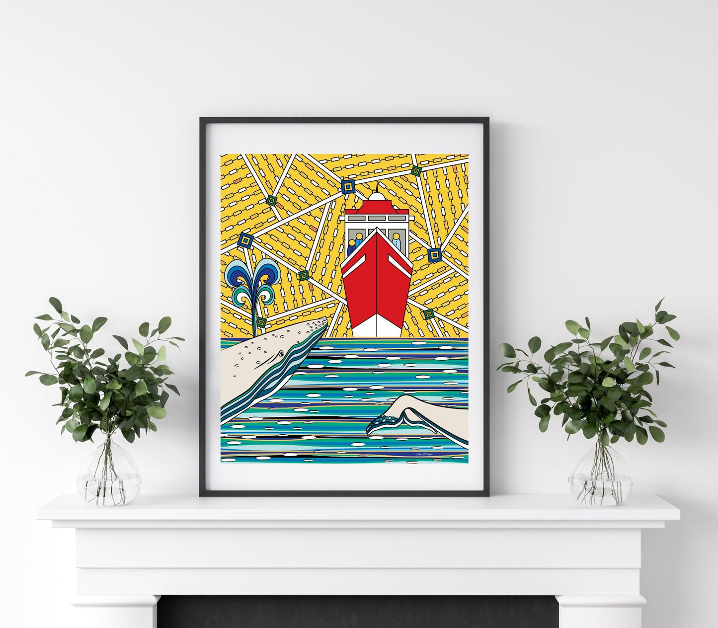 Watching Whales - Modern Acrylic Art - Nautical Beach House Wall Decor - 36 x 24 - WeezWomp