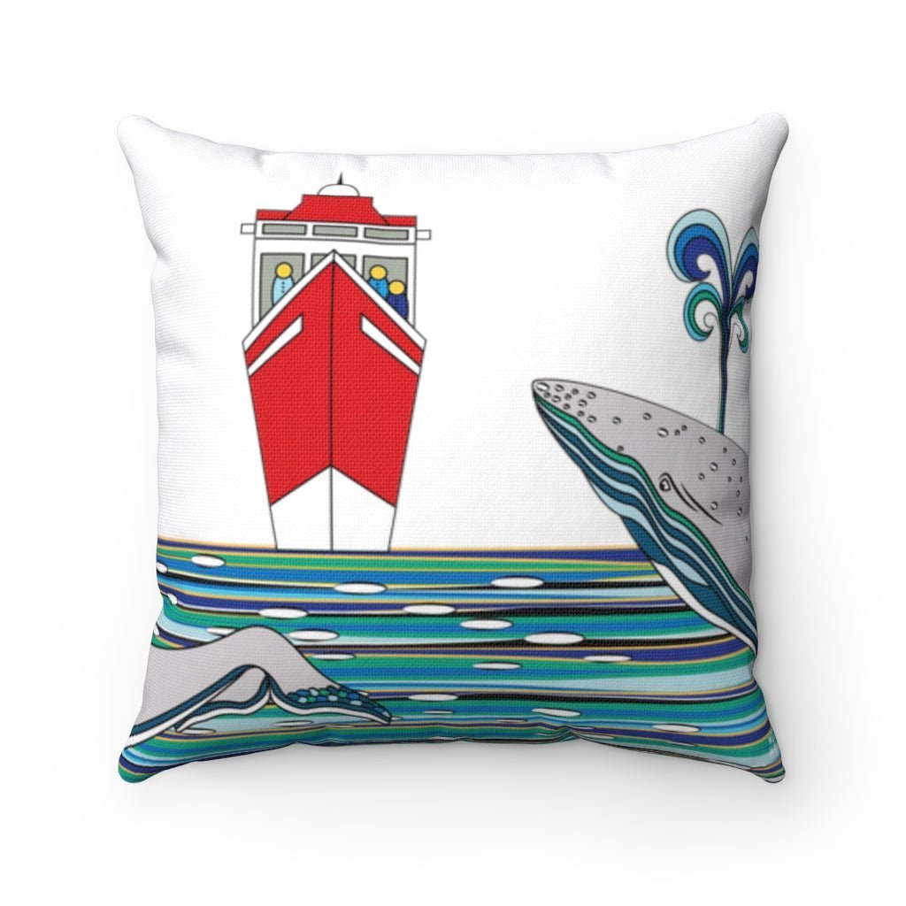 Watching Whales Spun Polyester Square Pillow by WeezWomp - WeezWomp