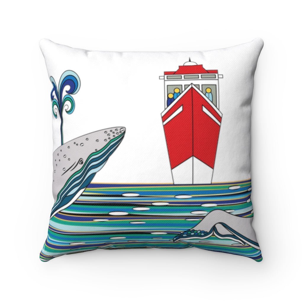 Watching Whales Spun Polyester Square Pillow by WeezWomp - WeezWomp
