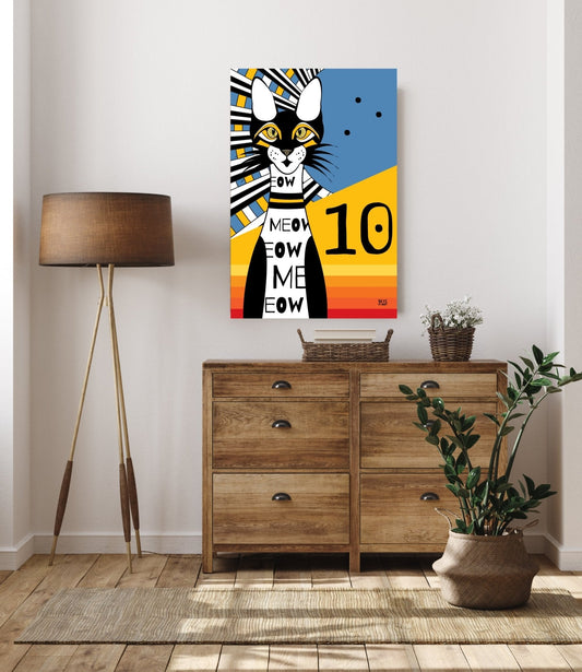 "10 Pin Bowling Cat" - Retro Acrylic Art for Cat Lovers Home and Office - 36 x 24 - WeezWomp