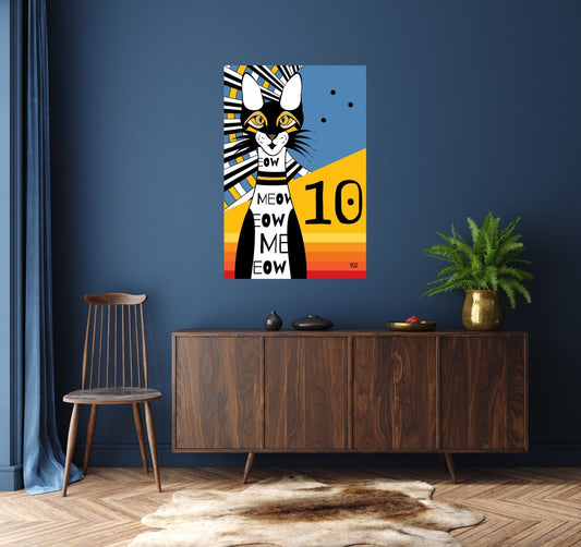 "10 Pin Bowling Cat" - Retro Acrylic Art for Cat Lovers Home and Office - 36 x 24 - WeezWomp