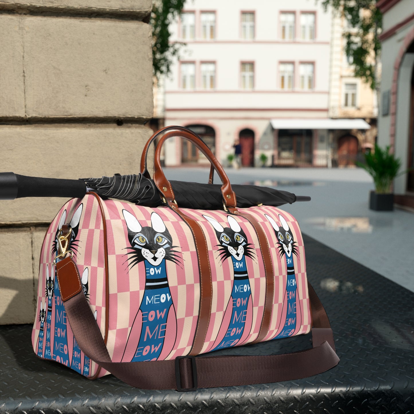 Cat's Meow Checkered Waterproof Travel Bag — 10 Pin Cats Duffel Bag