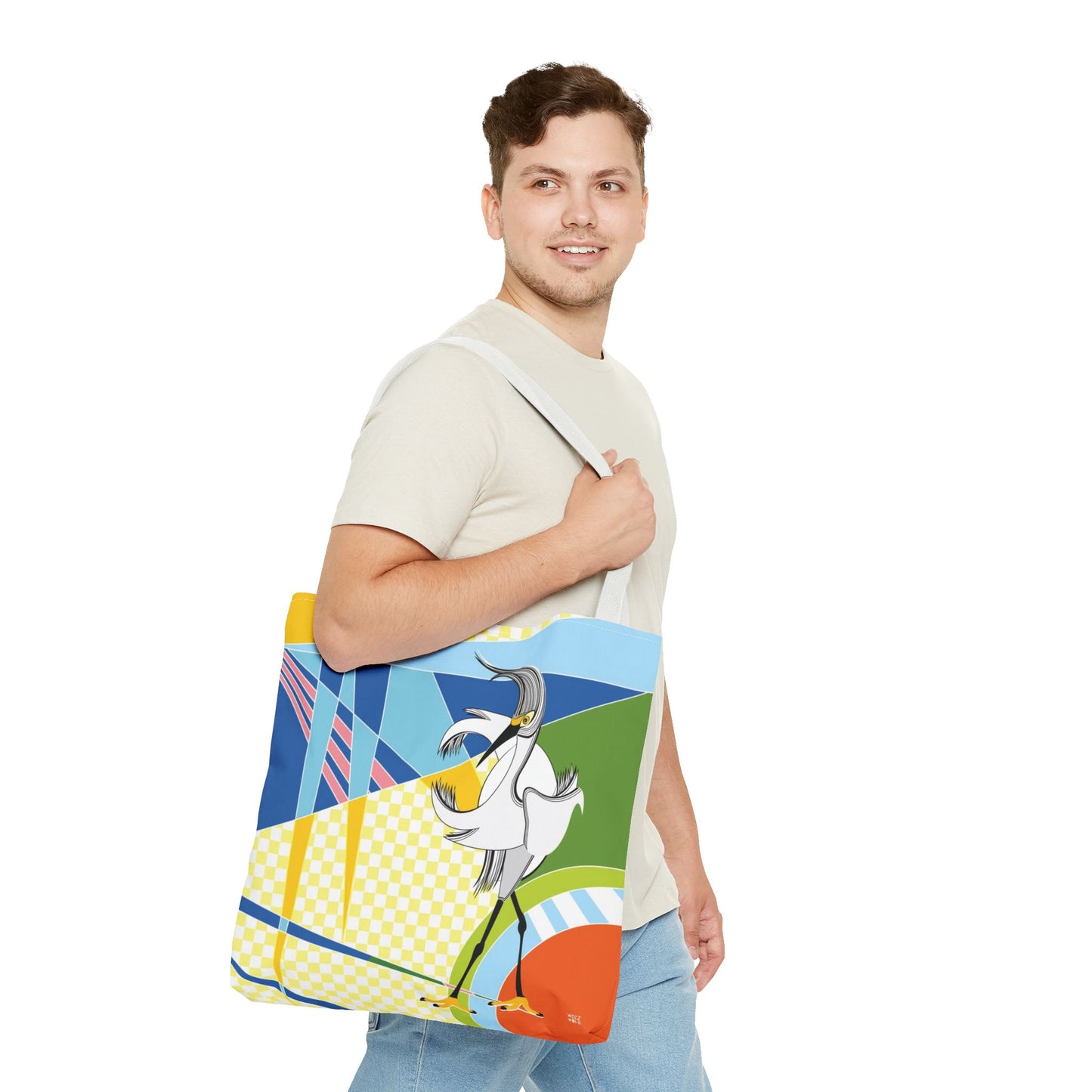 Egret Walks in Blue - Fashion Tote & Beach Bag