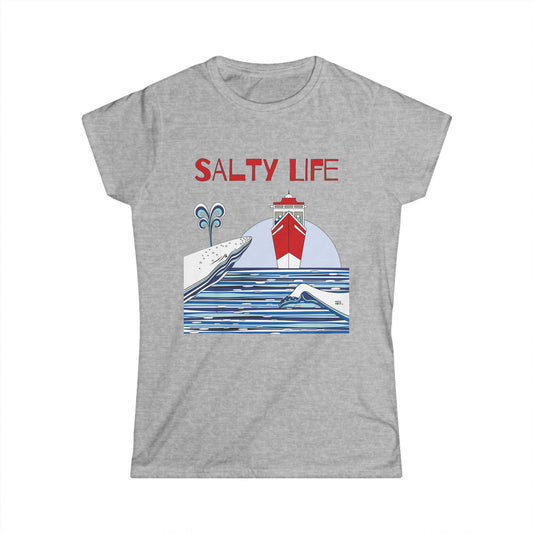 Watching Whales Salty Life in Red - Women's Soft Style Tee