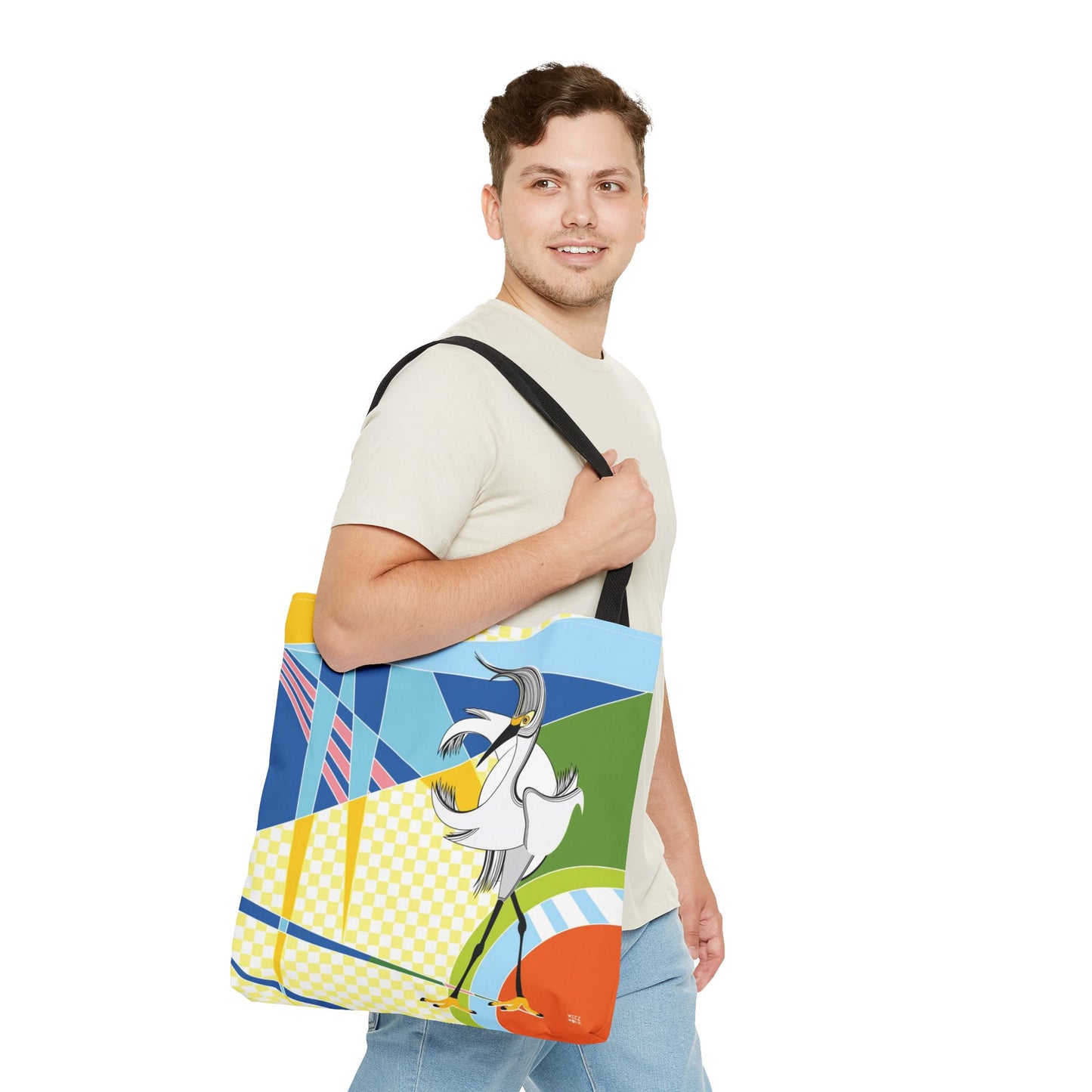 Egret Walks in Blue - Fashion Tote & Beach Bag