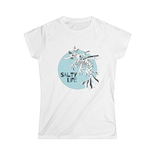 Leafy Sea Dragon Salty Life in White - Women's Soft Style Tee