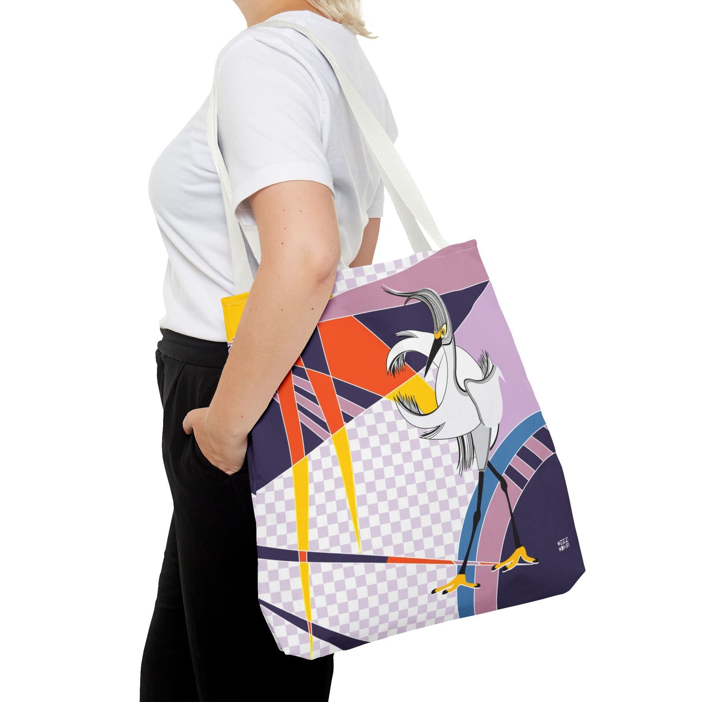 Egret Walks in Purple - Fashion Tote & Beach Bag