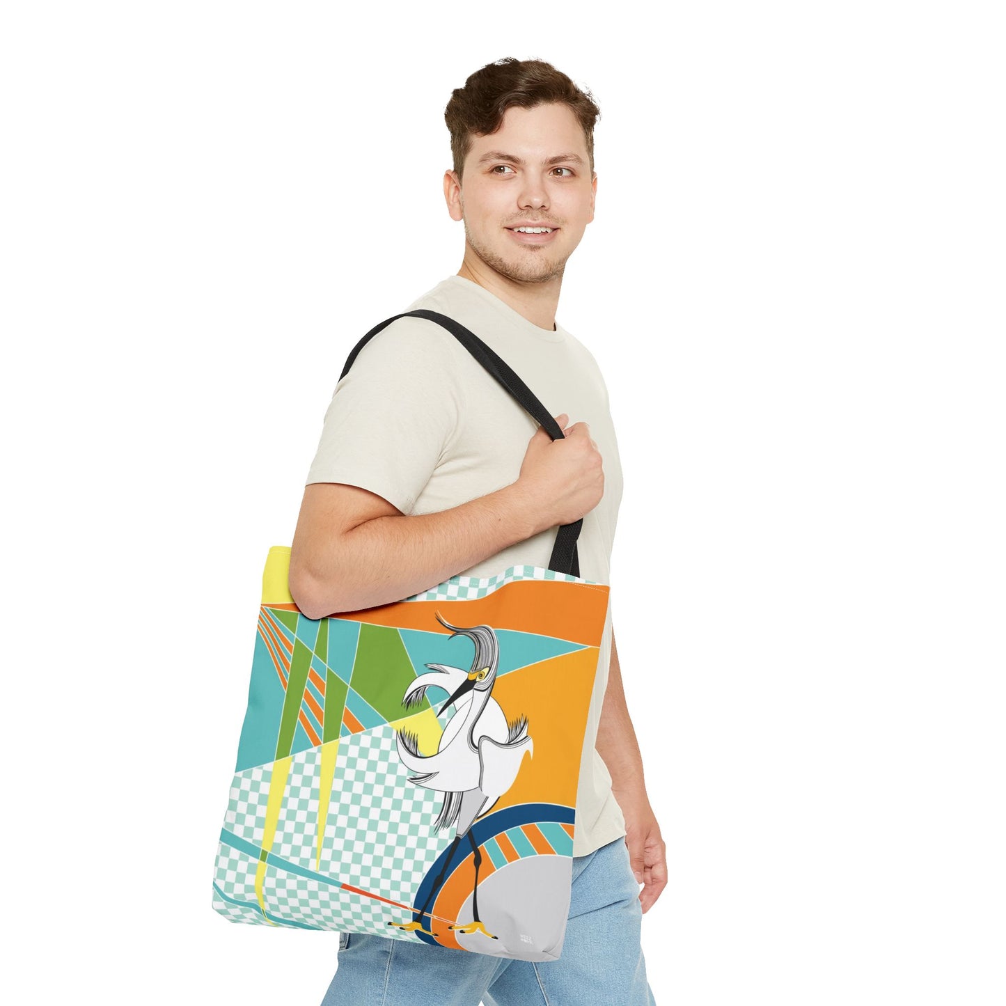 Egret Walks in Orange - Fashion Tote & Beach Bag