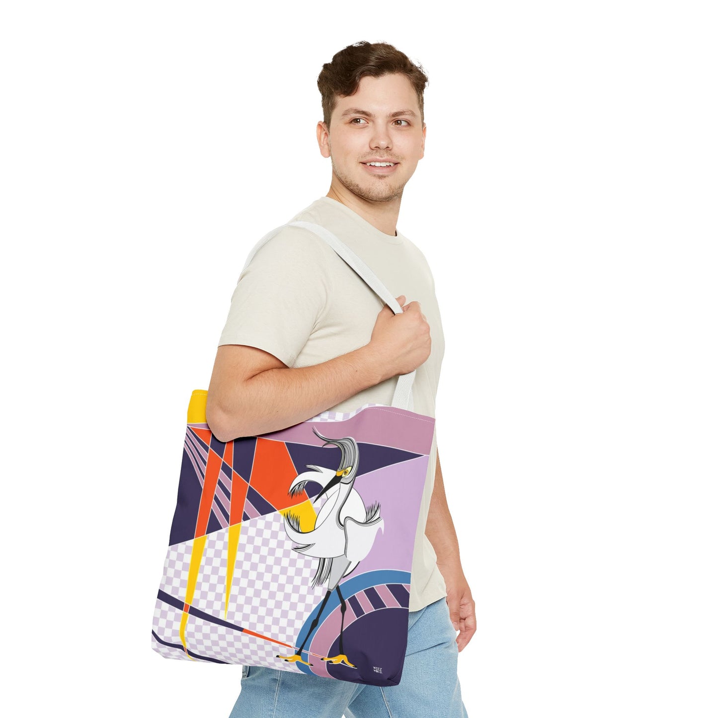 Egret Walks in Purple - Fashion Tote & Beach Bag